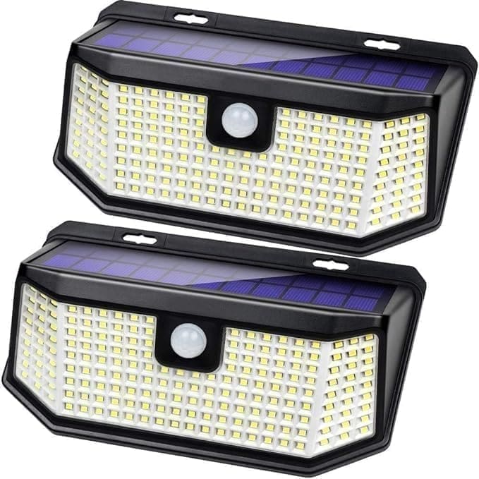 A pair of solar lights with white led 's.