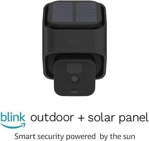 A black outdoor solar panel next to the blink outdoor camera.