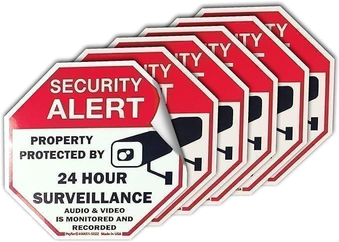 A set of six security alert signs.