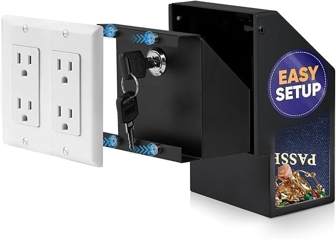 A wall mounted outlet with an electrical socket.