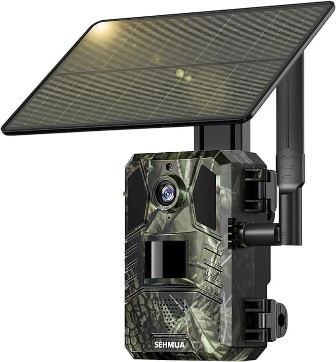 A camera with a solar panel attached to it.