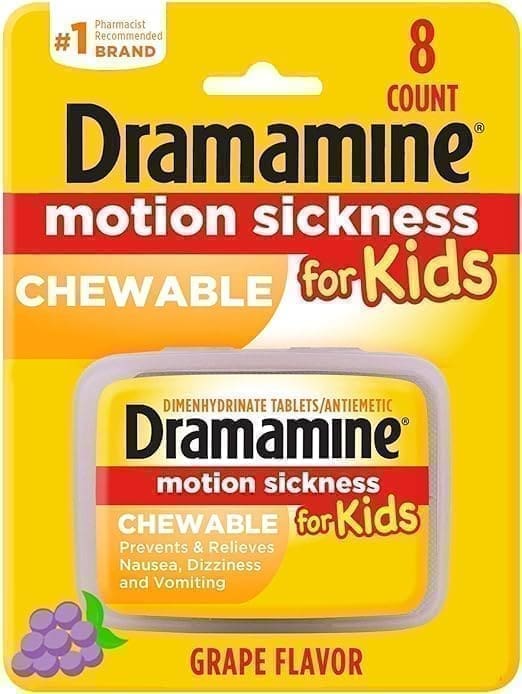 A package of dramamine motion sickness for kids.