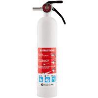 A fire extinguisher is shown with instructions.