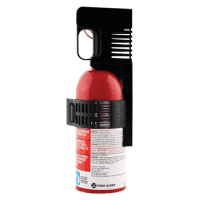 A fire extinguisher mounted to the side of a wall.