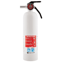 A fire extinguisher is shown with instructions.