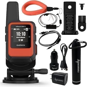 A garmin gps unit with accessories and charger.