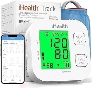 A smart blood pressure monitor with the app on.