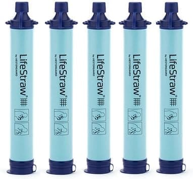 A group of lifestraw water filters in blue tubes.