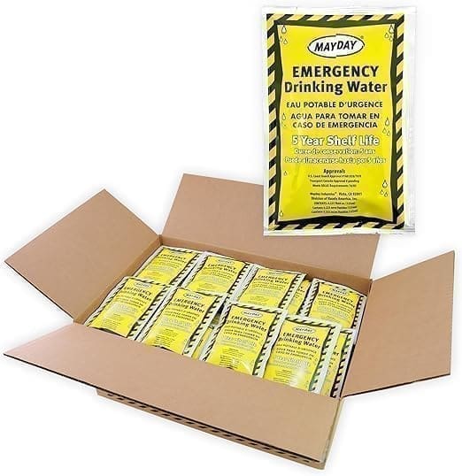 A box of emergency drinking water