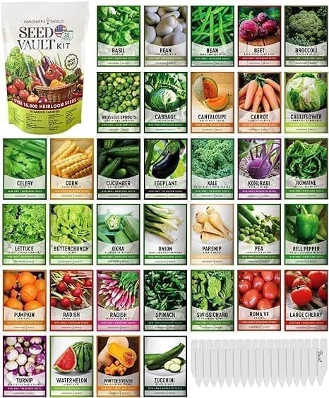 A variety of vegetables are shown with labels.