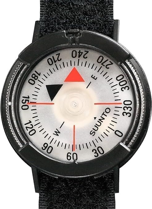 A compass with the same red and white markings as it is on.