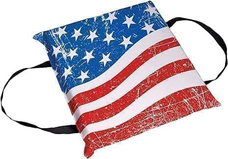 A red white and blue american flag cushion